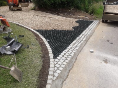 Gravel driveway with stabilisers